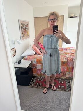 Uma and Leopold Bali Strapless Artisan Midi Dress - Size Small